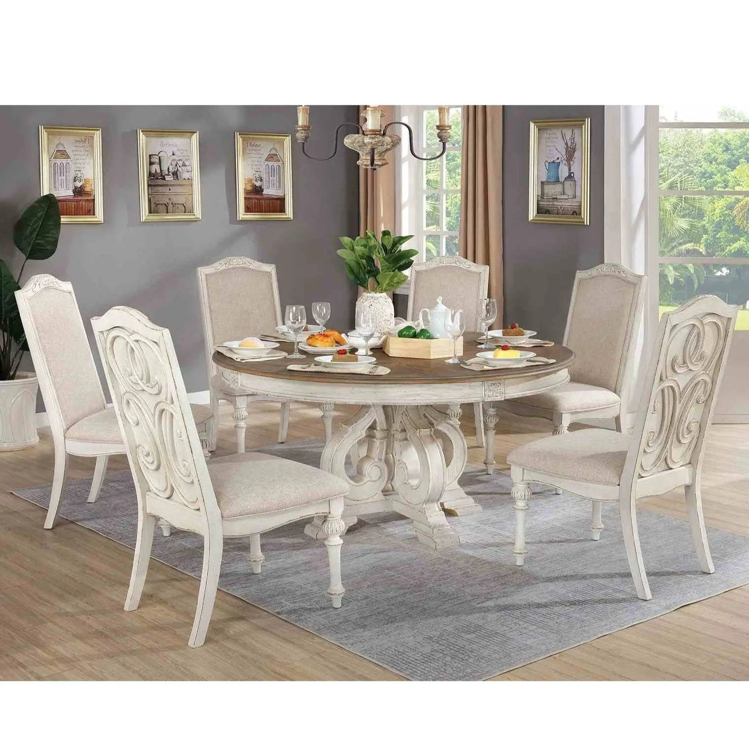 Elegant Dining Set Round Table And Side Chairs by HouseOfZazla