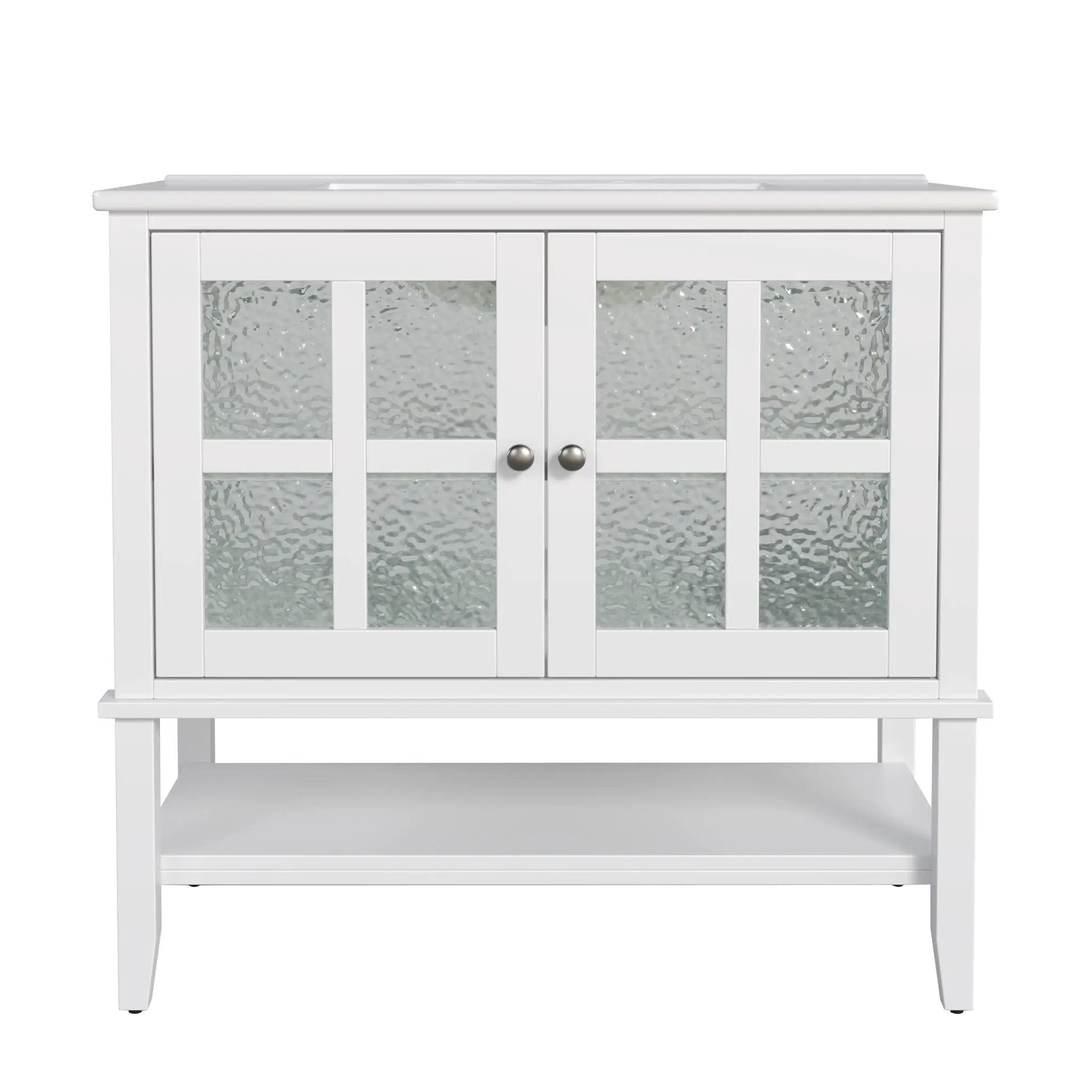 Bathroom Vanity With Ceramic Sink, Adjustable & Open Shelf by HouseOfZazla