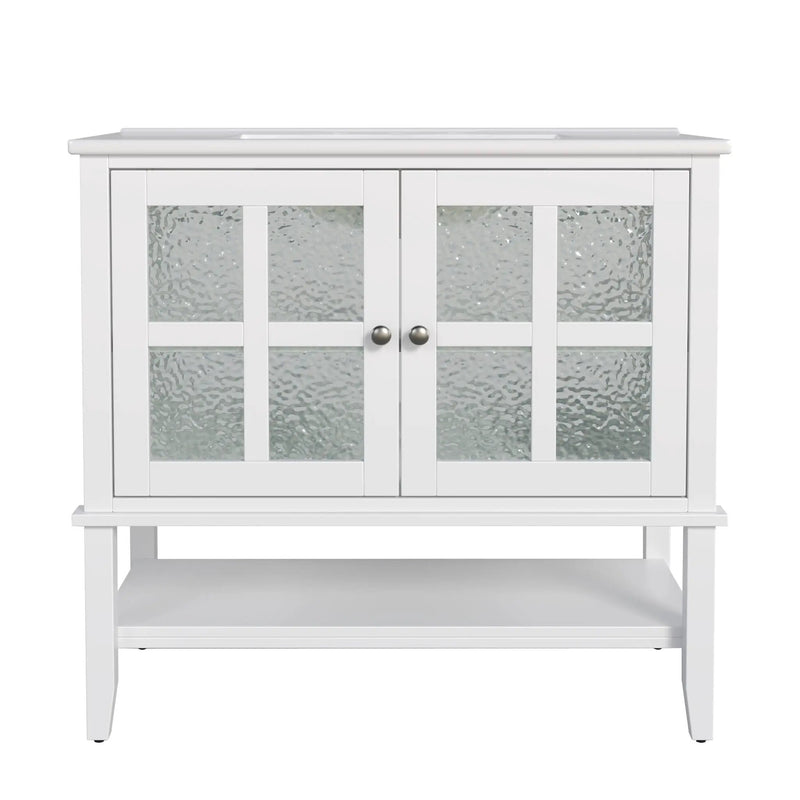 Bathroom Vanity With Ceramic Sink, Adjustable & Open Shelf by HouseOfZazla
