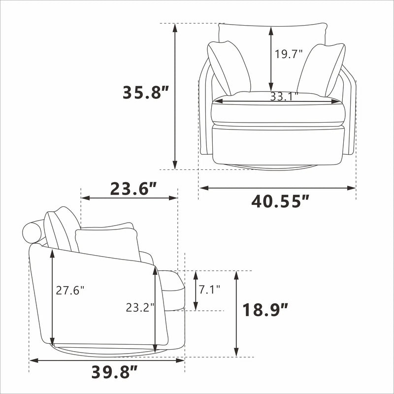 40.55"W Swivel Accent Chair with 2 Throw Pillows by HouseOfZazla