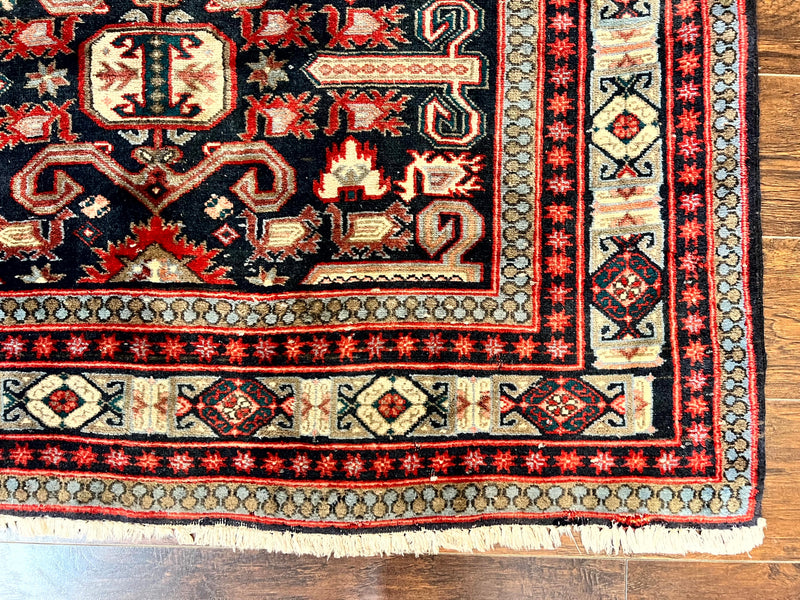 Persian Wide Runner Rug 4.8 x 10, Persian Kalegi Ardabil Rug, Perpedil Caucasian Rug, Antique Handmade Wool Carpet, Navy Blue Red, Tribal Rug by Jewel Rugs