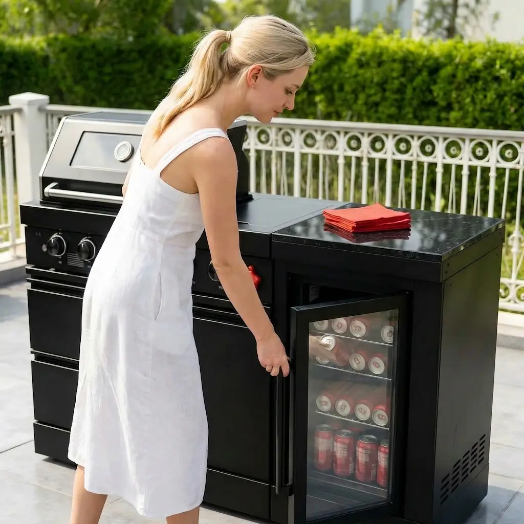 65" 4-Burner 72,000 BTU Black Outdoor Kitchen Island Grill Marble Countertops Wine Cooler by Chery Industrial