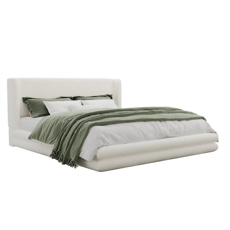 King Size Upholstered Bed Frame With Boucle Thick Wingback Headboard by HouseOfZazla