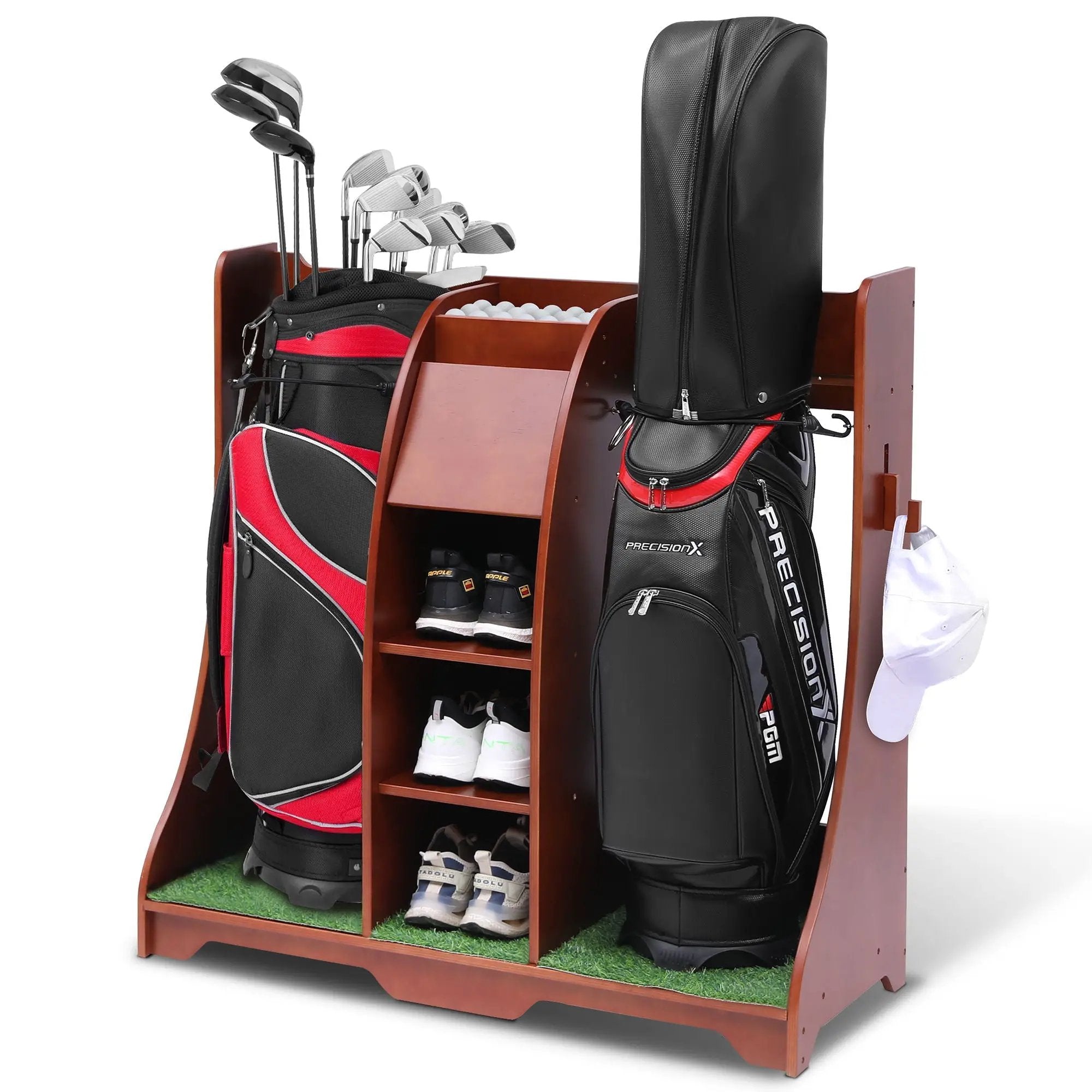 Wood Freestanding Adjustable Multi Use Golf Shelf - Reddish Brown by HouseOfZazla
