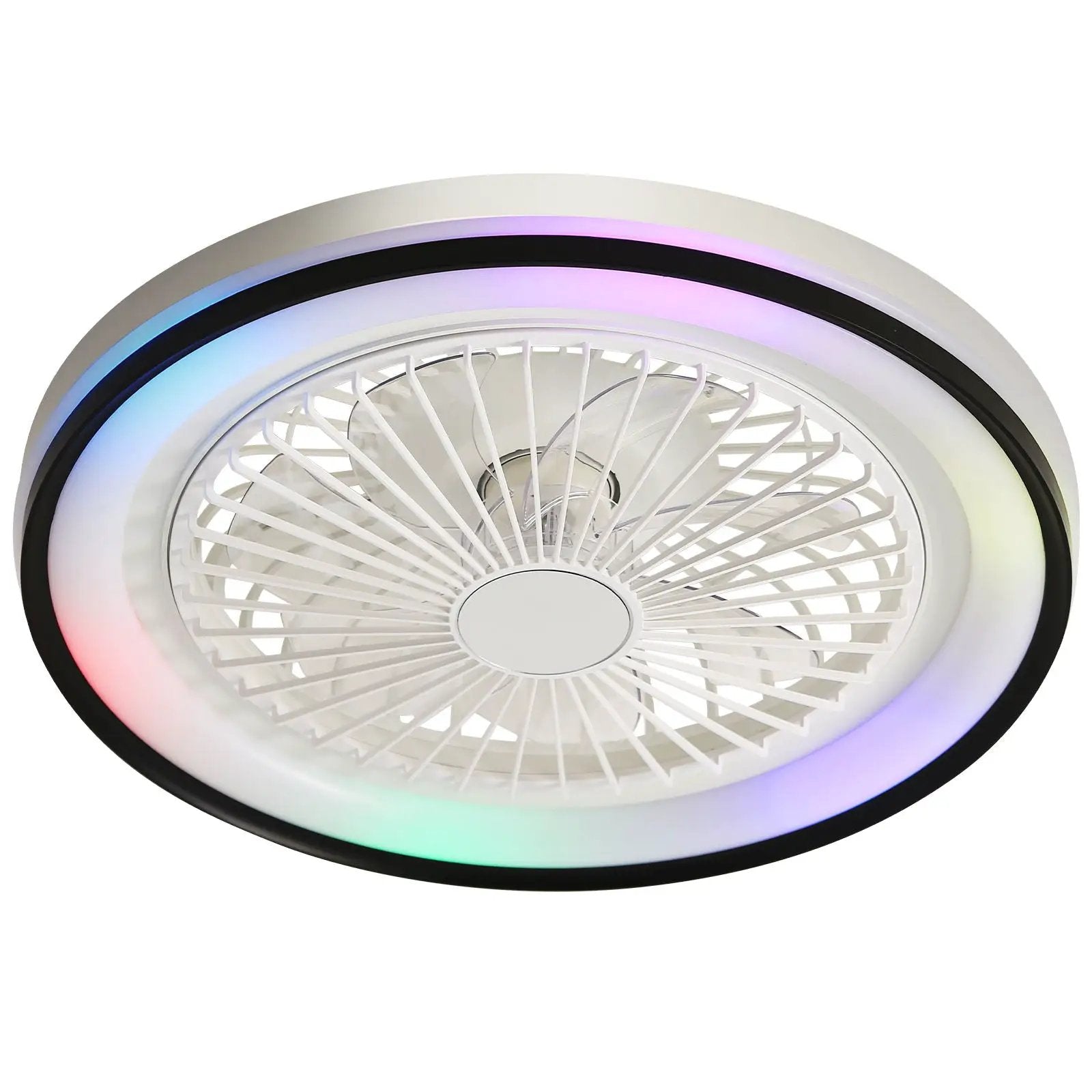 RGB Dimmable LED Bladeless Ceiling Fan With Remote Control, Flush Mount - White by Unique Piece Furniture