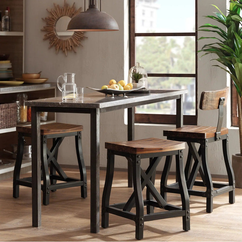 Industrial Counter Stool With Back Removable Solid Acacia - Amber by Unique Piece Furniture