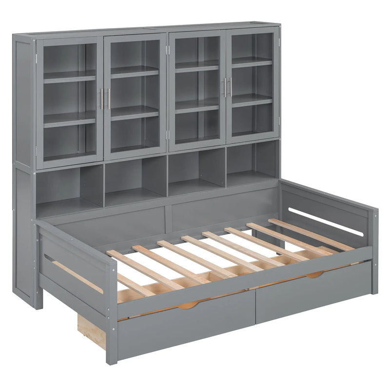 Daybed With Glass Door Storage Cabinets, Built In LED Lighting And Shelves by Unique Piece Furniture