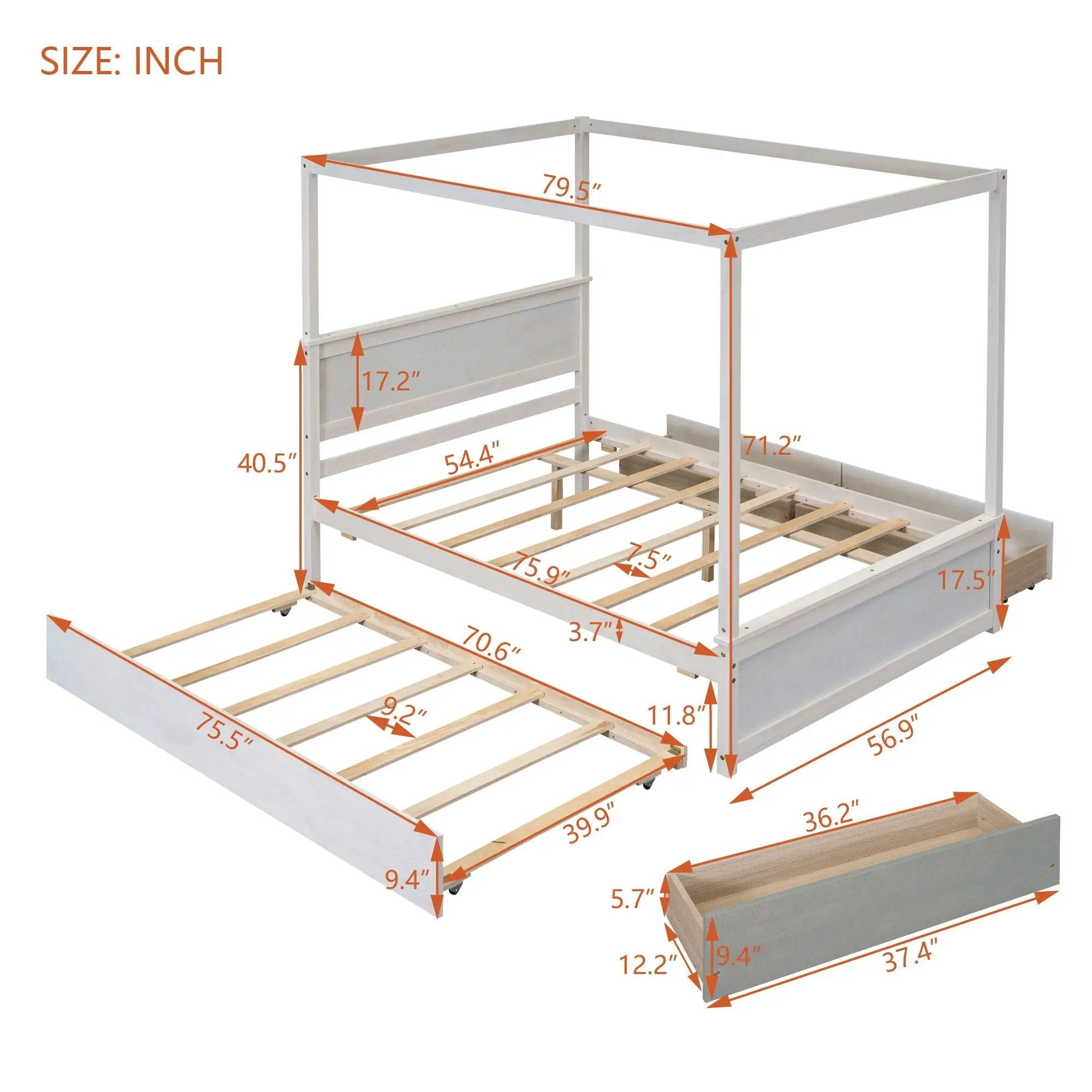 Canopy Platform Bed With Drawers, Support Slats, No Box Spring Needed by HouseOfZazla