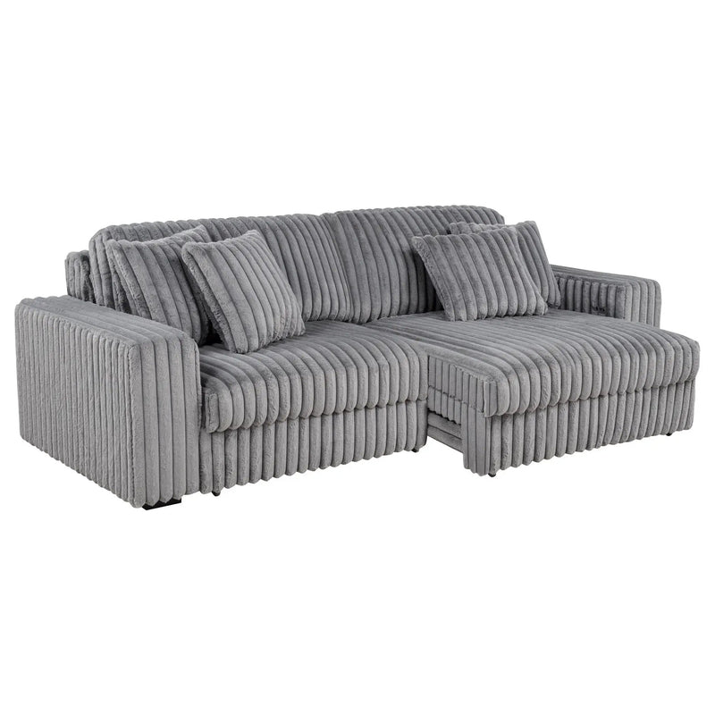 Jacana Corduroy Upholstered Dual Power Chaise Sofa Grey by Unique Piece Furniture
