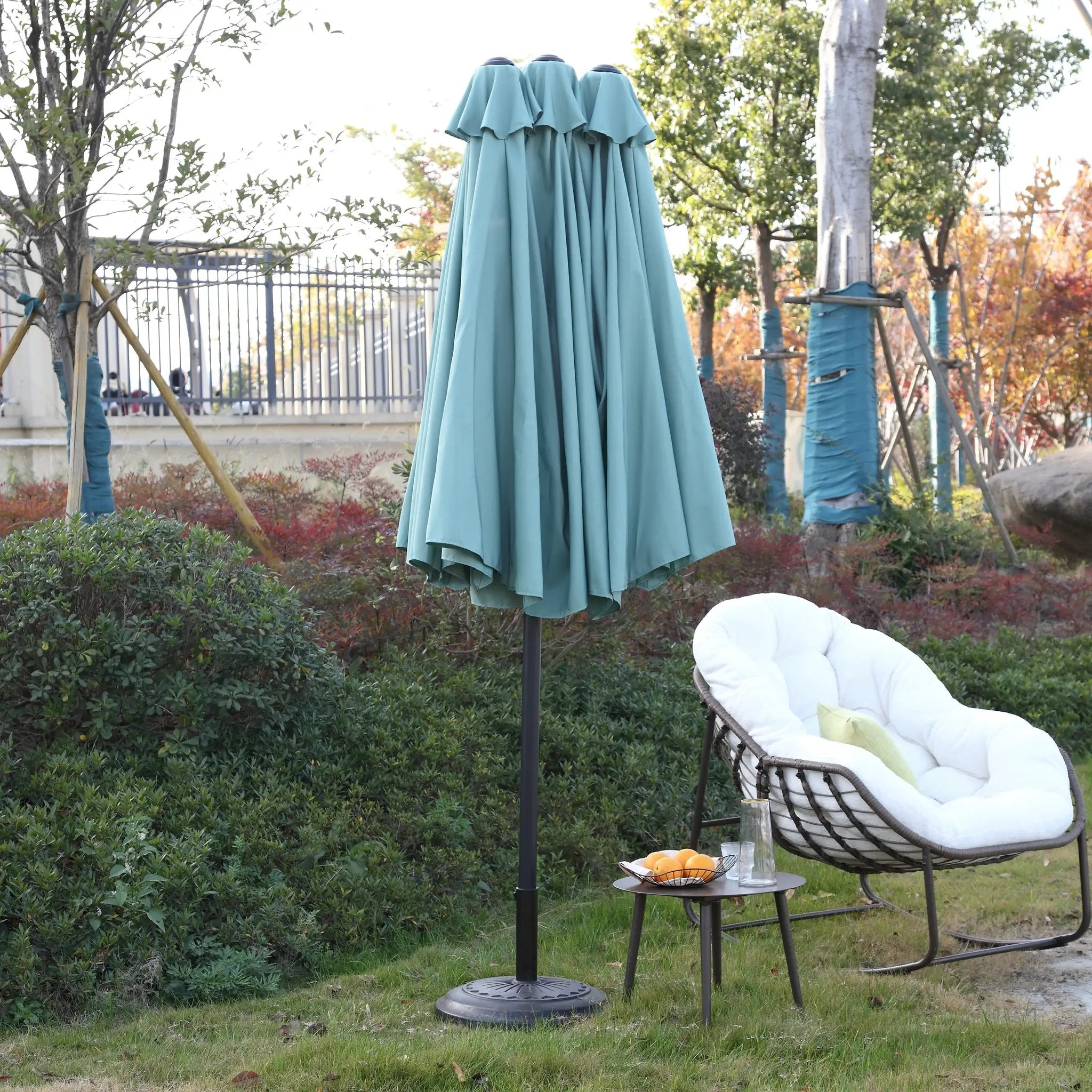 14.8 Ft Double Sided Outdoor Umbrella Rectangular Large with Crank (Light Green) (No Base) by HouseOfZazla