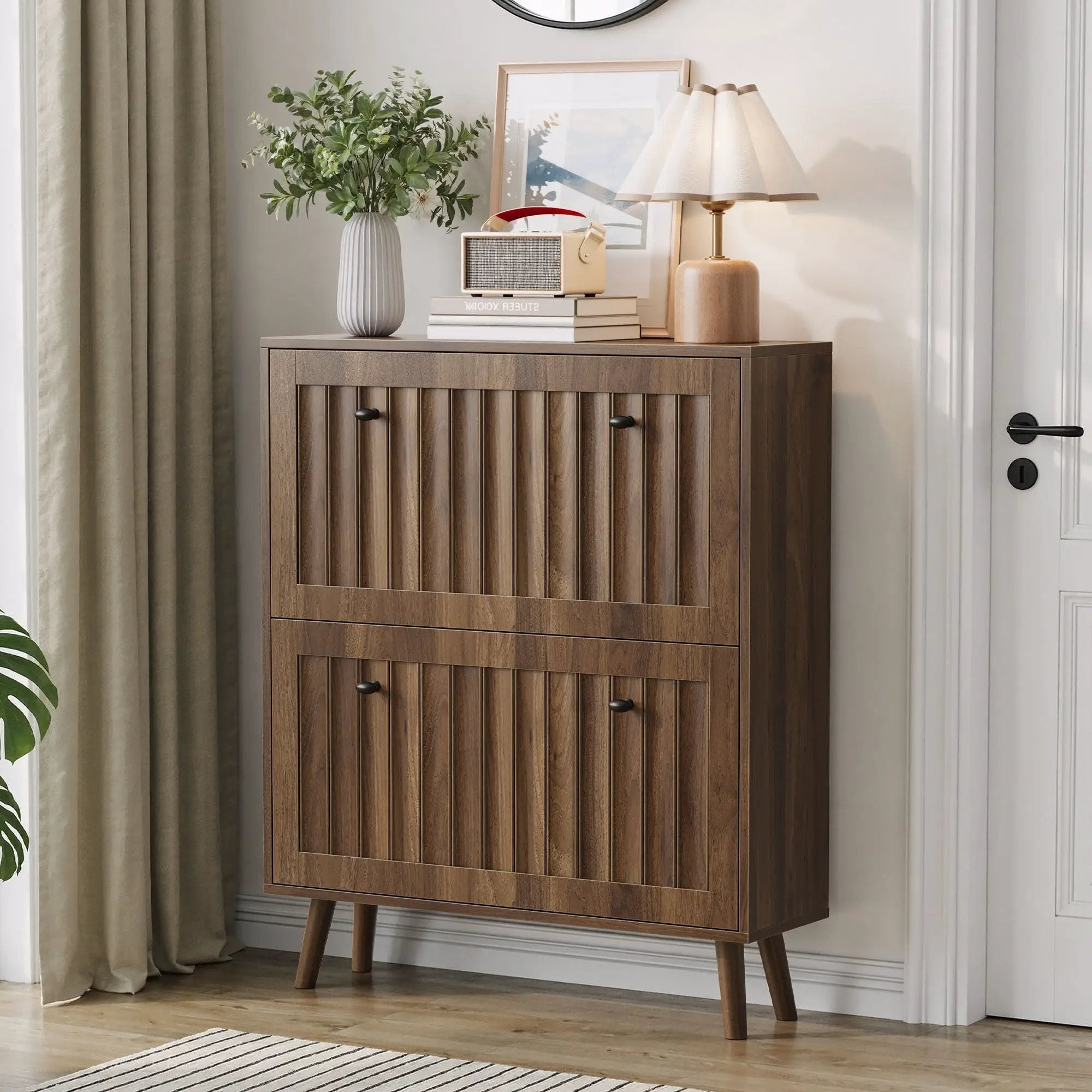 Shoe Cabinet, Storage Unit For Hallways - Walnut by HouseOfZazla