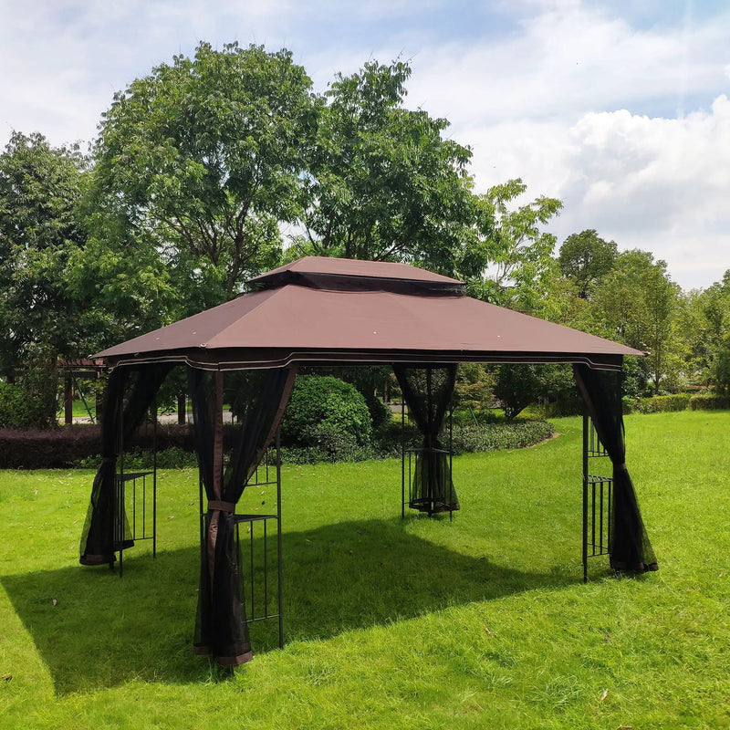 13 0 Outdoor Patio Gazebo Canopy Tent With Ventilated Double Roof And Mosquito Net (Detachable Mesh Screen On All Sides) Suitable For Lawn Garden Backyard And Deck Top - Brown by Unique Piece Furniture
