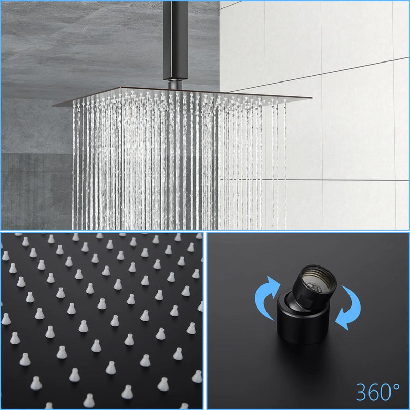Luxury Rain Fixed Shower Head 12" Square Oil Rubbed Bronze Stainless Steel - Oil-Rubbed Bronze by HouseOfZazla