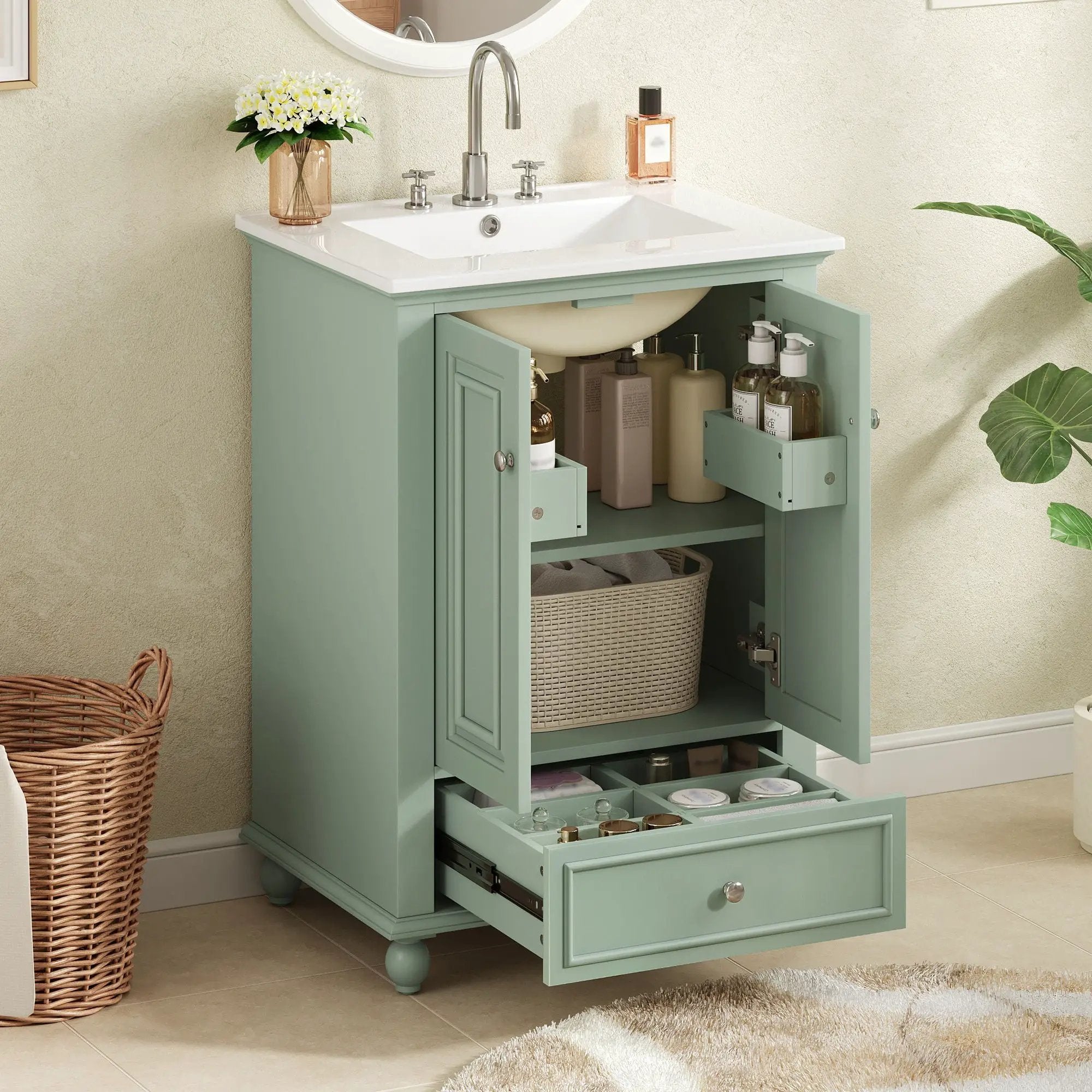 Modern Bathroom Vanity With Sink, Cabinet With Drawer And Dividers, Rectangular Storage Unit by Unique Piece Furniture
