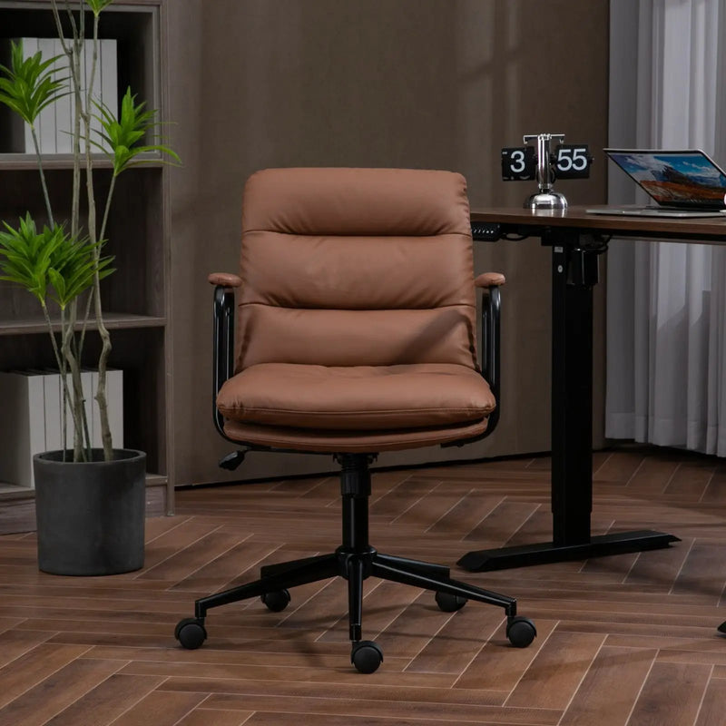 Office Chair, Mid Back Home Office Desk Task Chair With Wheels And Arms Ergonomic Computer Rolling Swivel Chair With Padded Armrest by HouseOfZazla