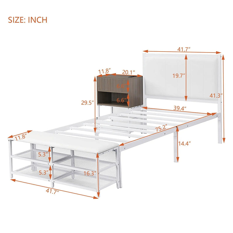 Platform Bed With 2 Tier Storage Shelves, Storage Cabinet by Unique Piece Furniture