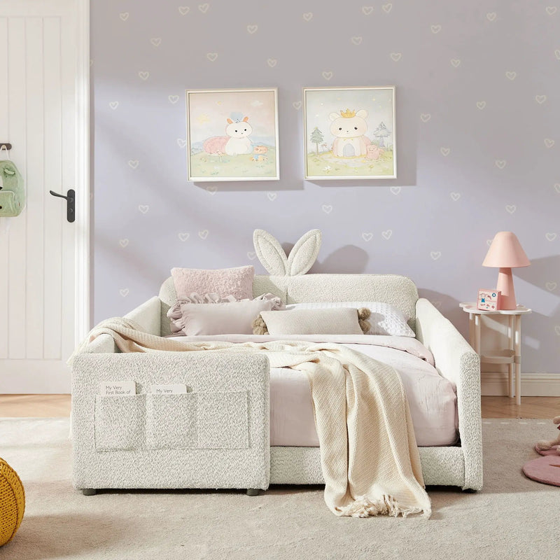 Cute Rabbit Ear Upholstered Platform Bed Frame With Safety Rail by Unique Piece Furniture