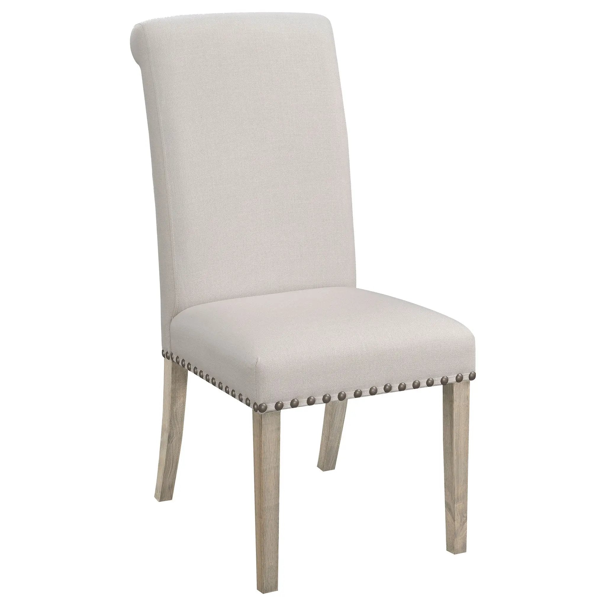 Upholstered Dining Chair With Rolled Edge Seat Back (Set of 2) - Beige
