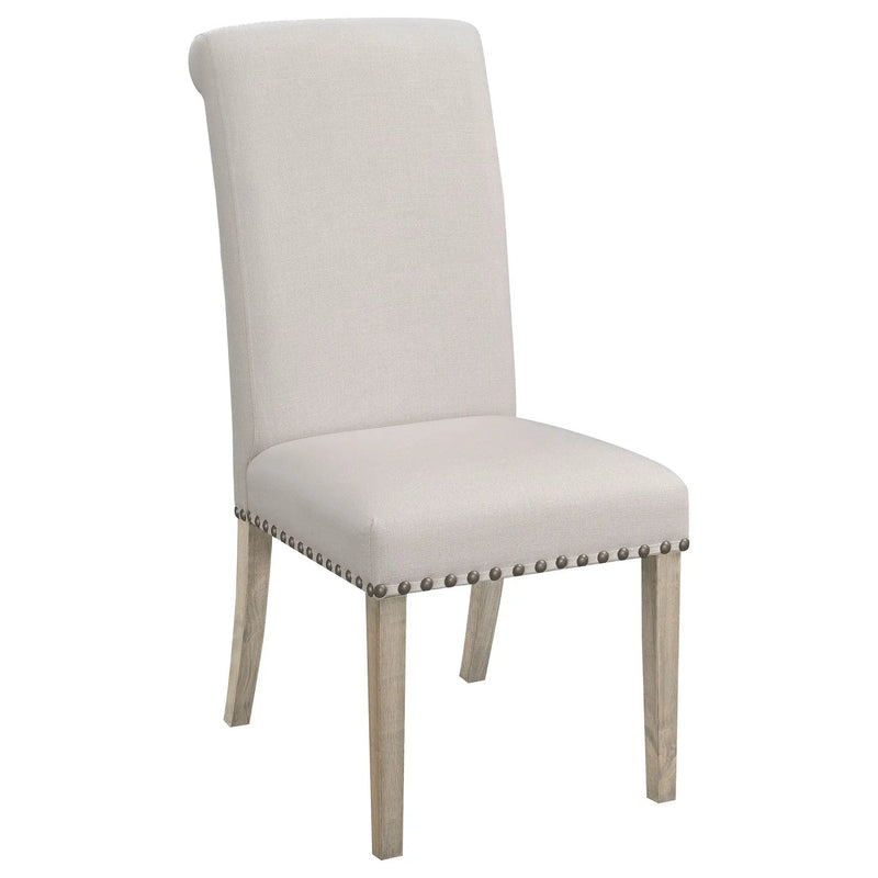 Upholstered Dining Chair With Rolled Edge Seat Back (Set of 2) - Beige