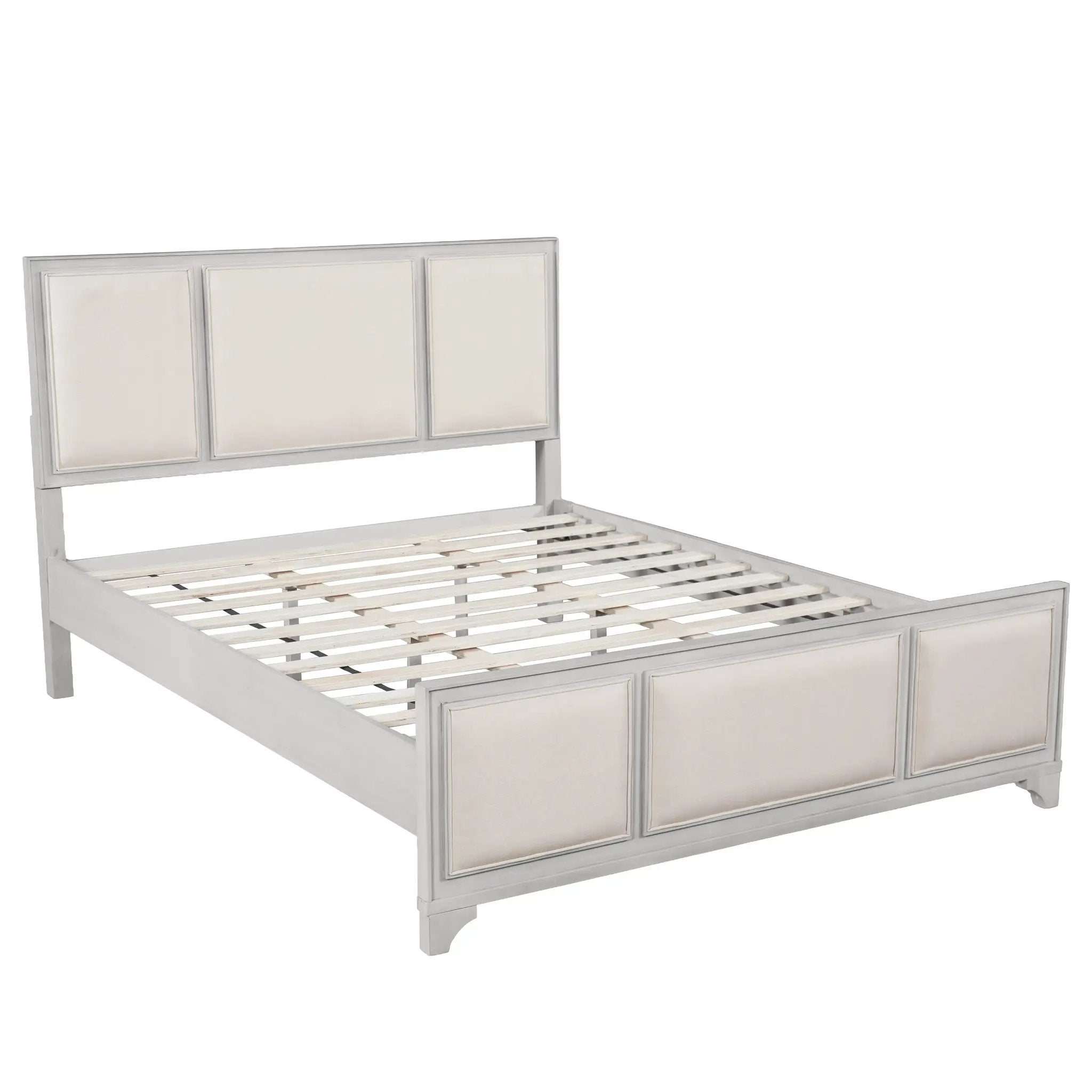 Queen Size Wooden Bed Frame with Upholstered Headboard by HouseOfZazla