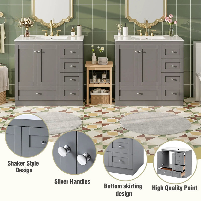 Shaker Free Standing Bathroom Vanity Cabinet & Sink, Soft Close Drawers, Soft Close Doors by Unique Piece Furniture