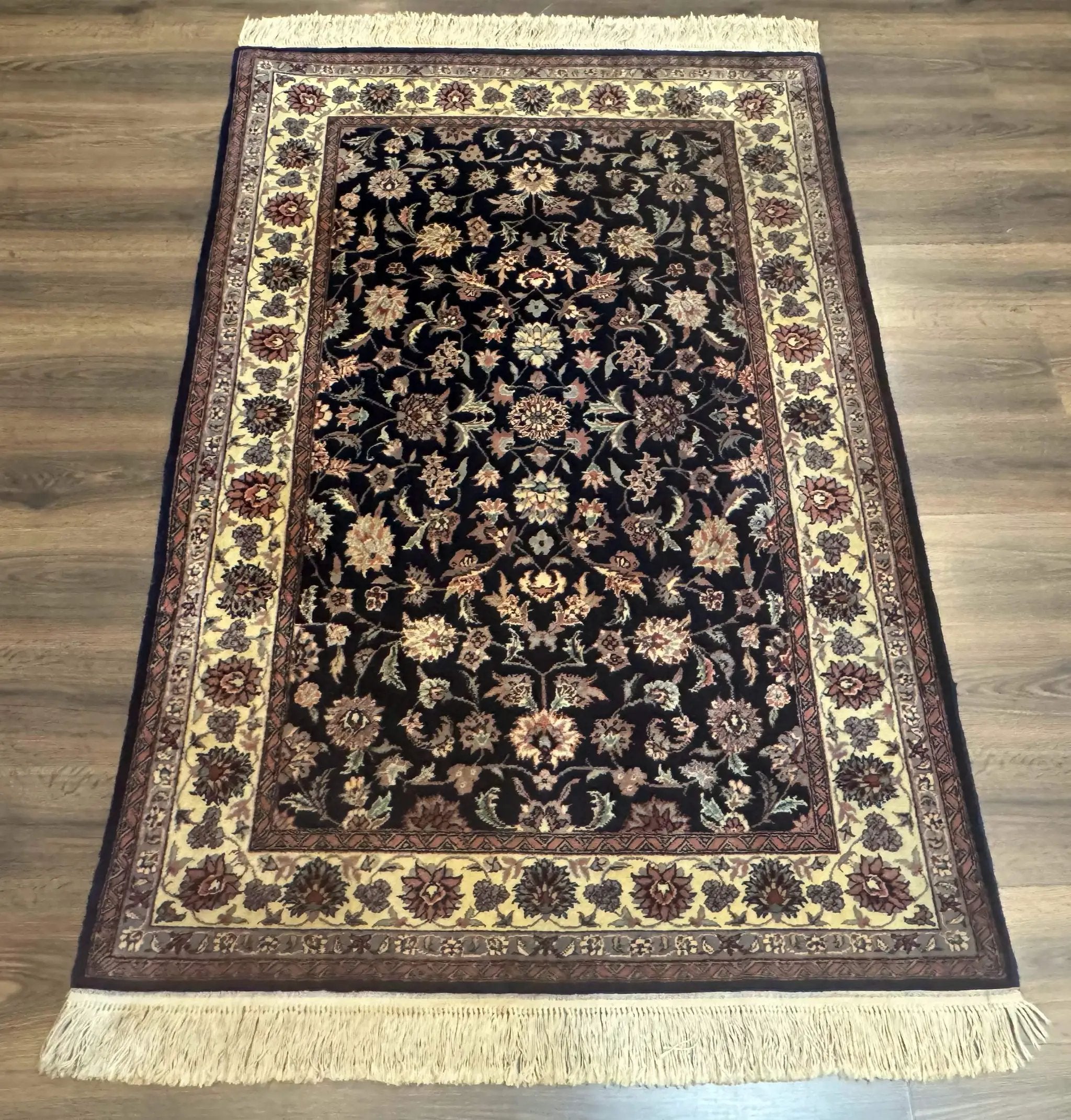 Sino Persian Rug 4x6, Navy Blue and Cream, Floral Allover Oriental Carpet by Jewel Rugs