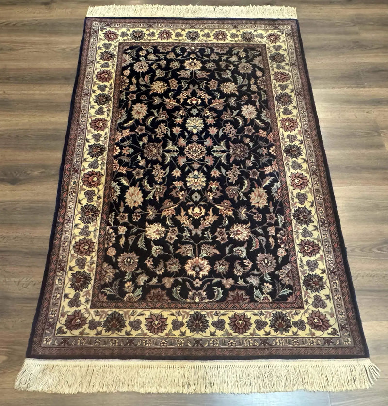 Sino Persian Rug 4x6, Navy Blue and Cream, Floral Allover Oriental Carpet by Jewel Rugs