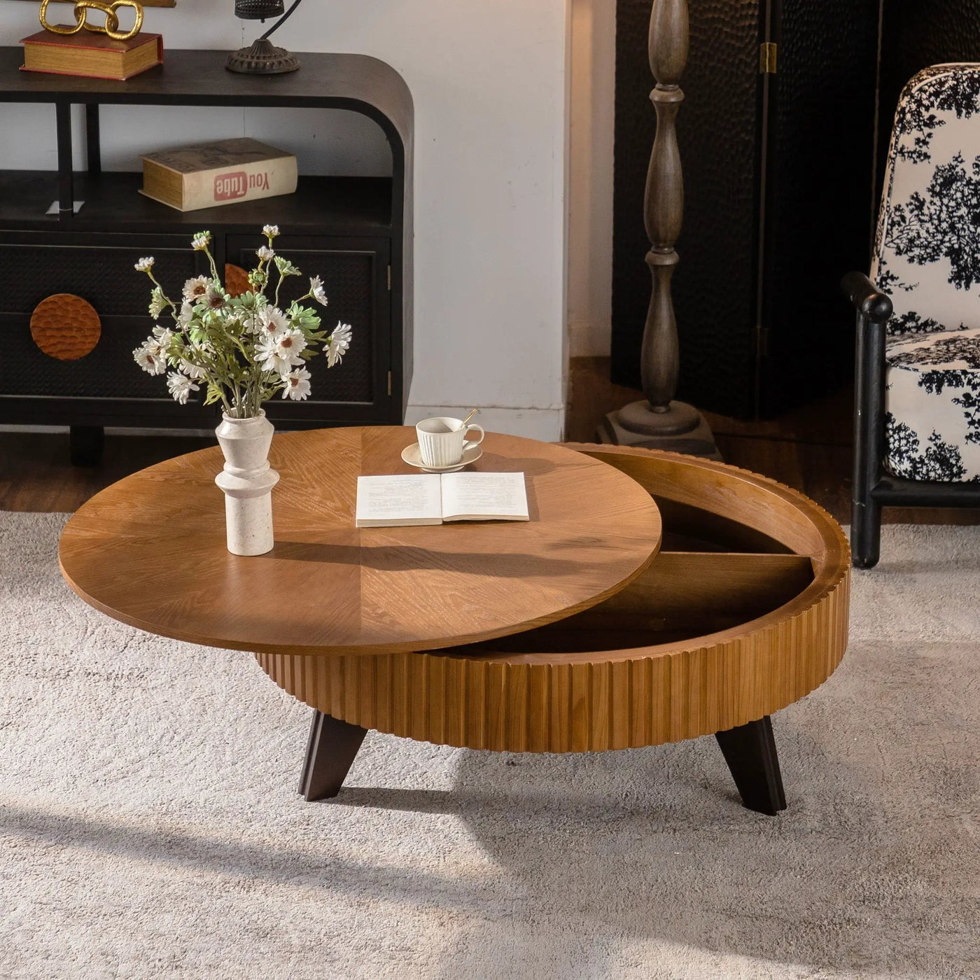 Round Retro Coffee With Solid Wood Legs by HouseOfZazla
