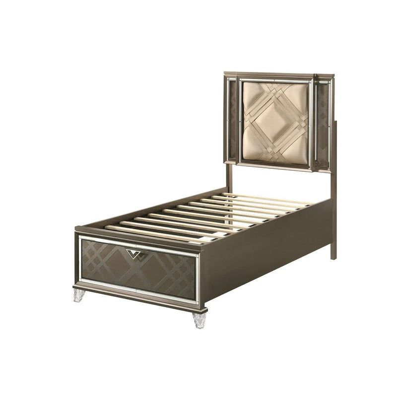Skylar - Full Bed With LED & Storage - Dark Champagne by Unique Piece Furniture