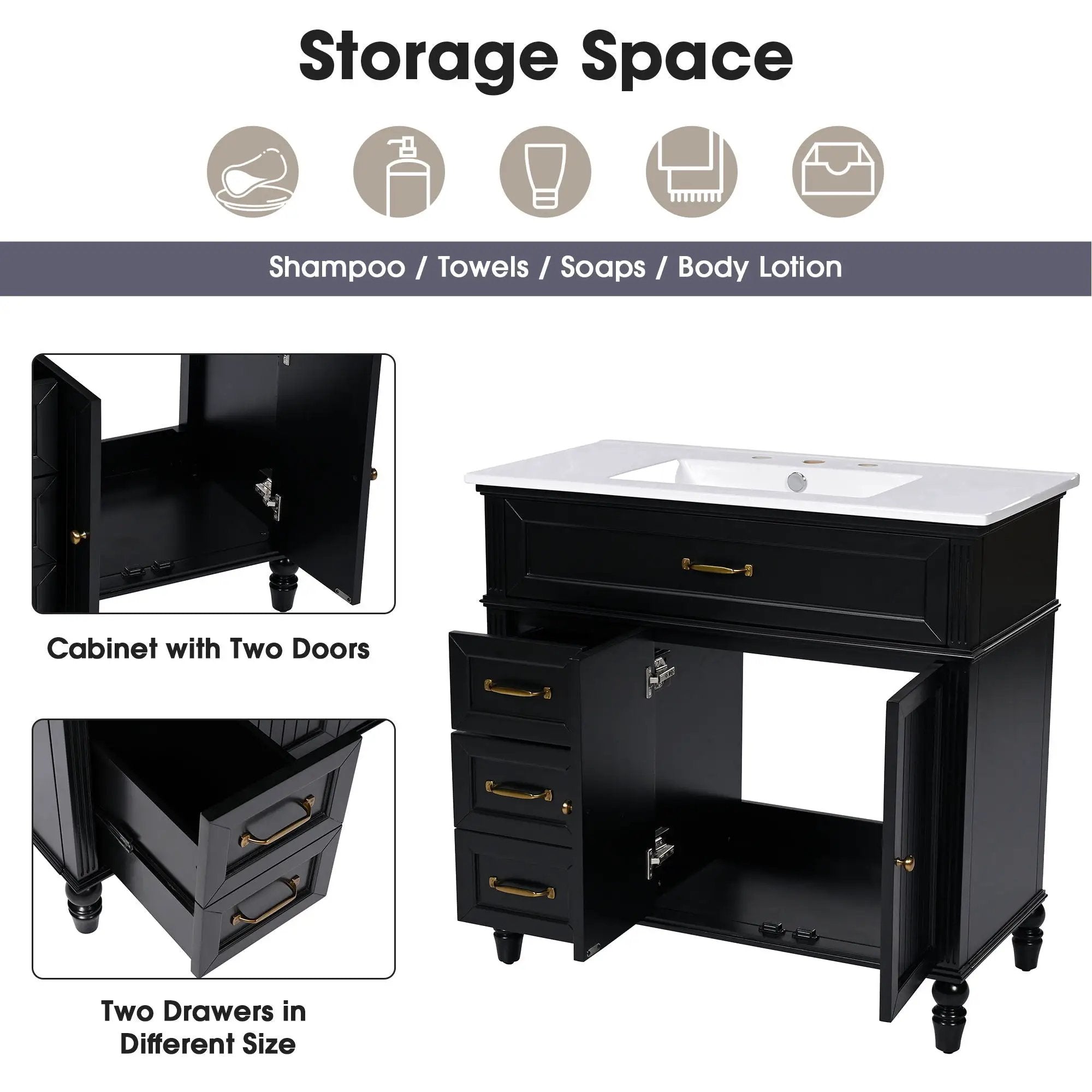 Bathroom Vanity With Sink, Freestanding Cabinet & Drawers by HouseOfZazla