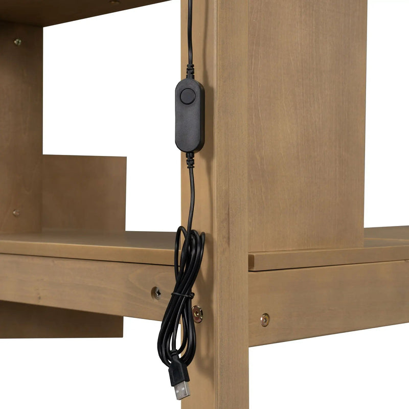 Loft Bed With Built In L Shaped Desk, LED Lights, Storage Shelves, Cabinets, And Staircase by Unique Piece Furniture