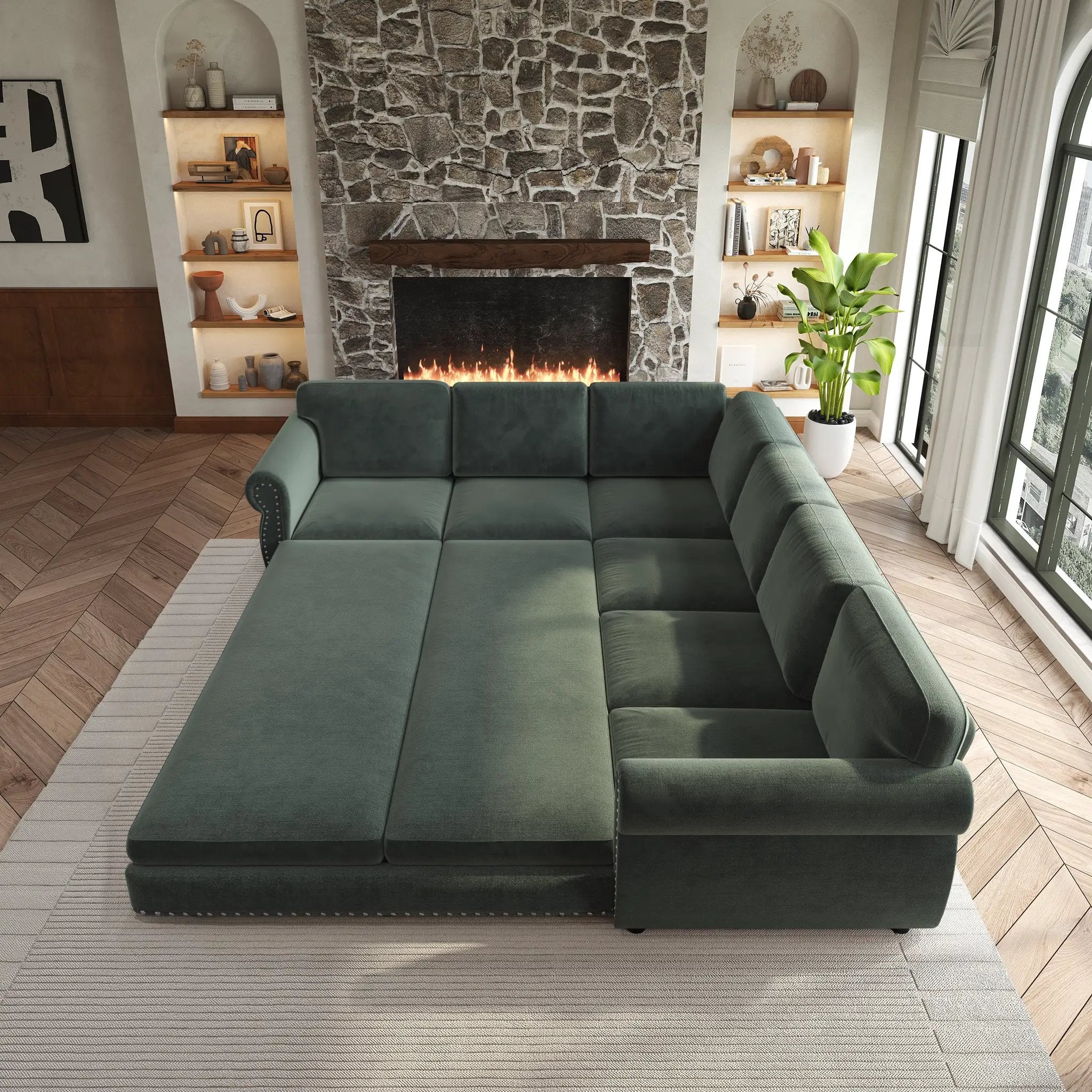 118" L-Shaped Convertible Sofa Couch by HouseOfZazla