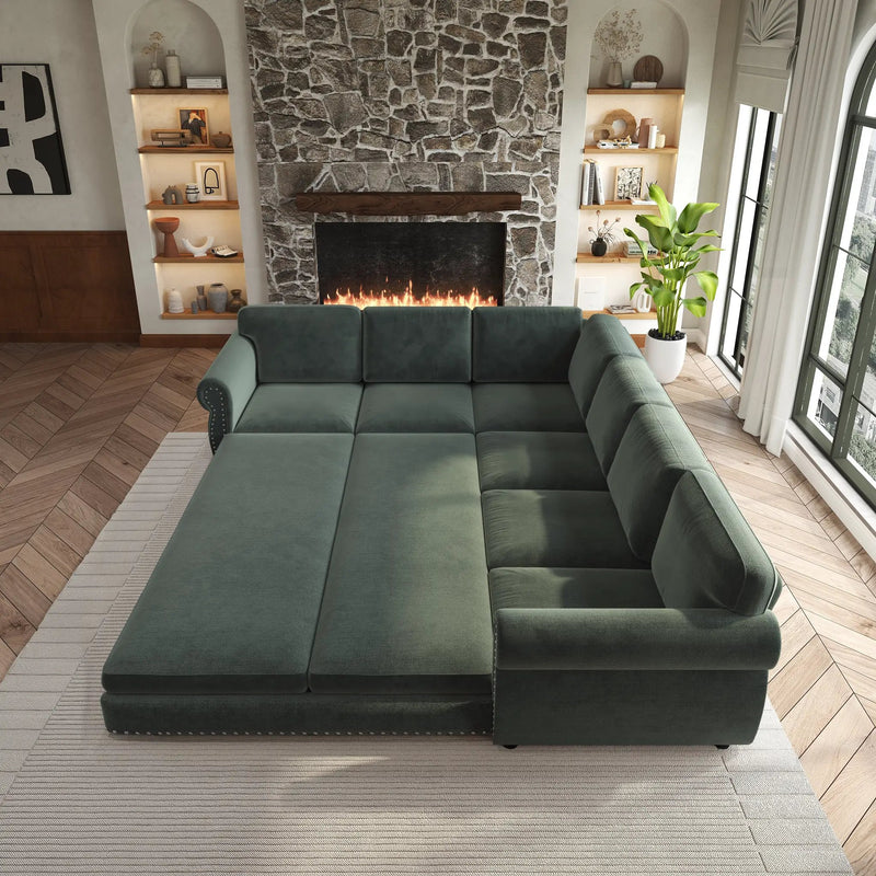 118" L-Shaped Convertible Sofa Couch by HouseOfZazla