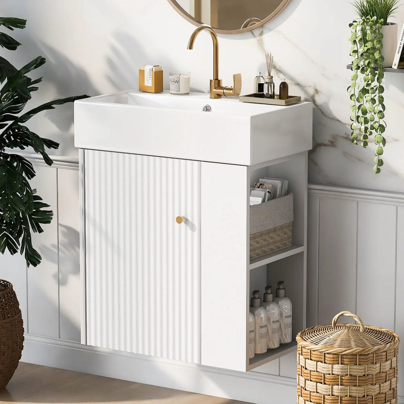 Modern Floating Bathroom Vanity With Ceramic Basin Perfect For Small Bathrooms by HouseOfZazla