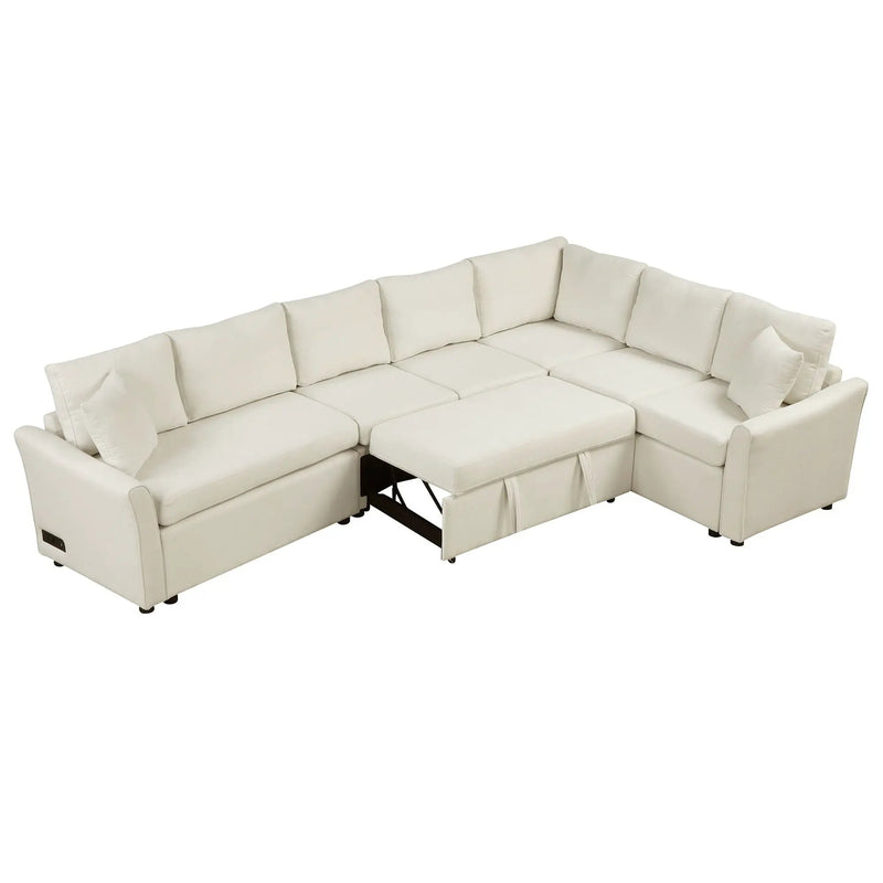 L-Shaped Sofa Convertible Sofa Bed Pull Out Sofa Sleeper With Two Back Pillows, Two USB Ports And Two Power Sockets For Living Room by HouseOfZazla
