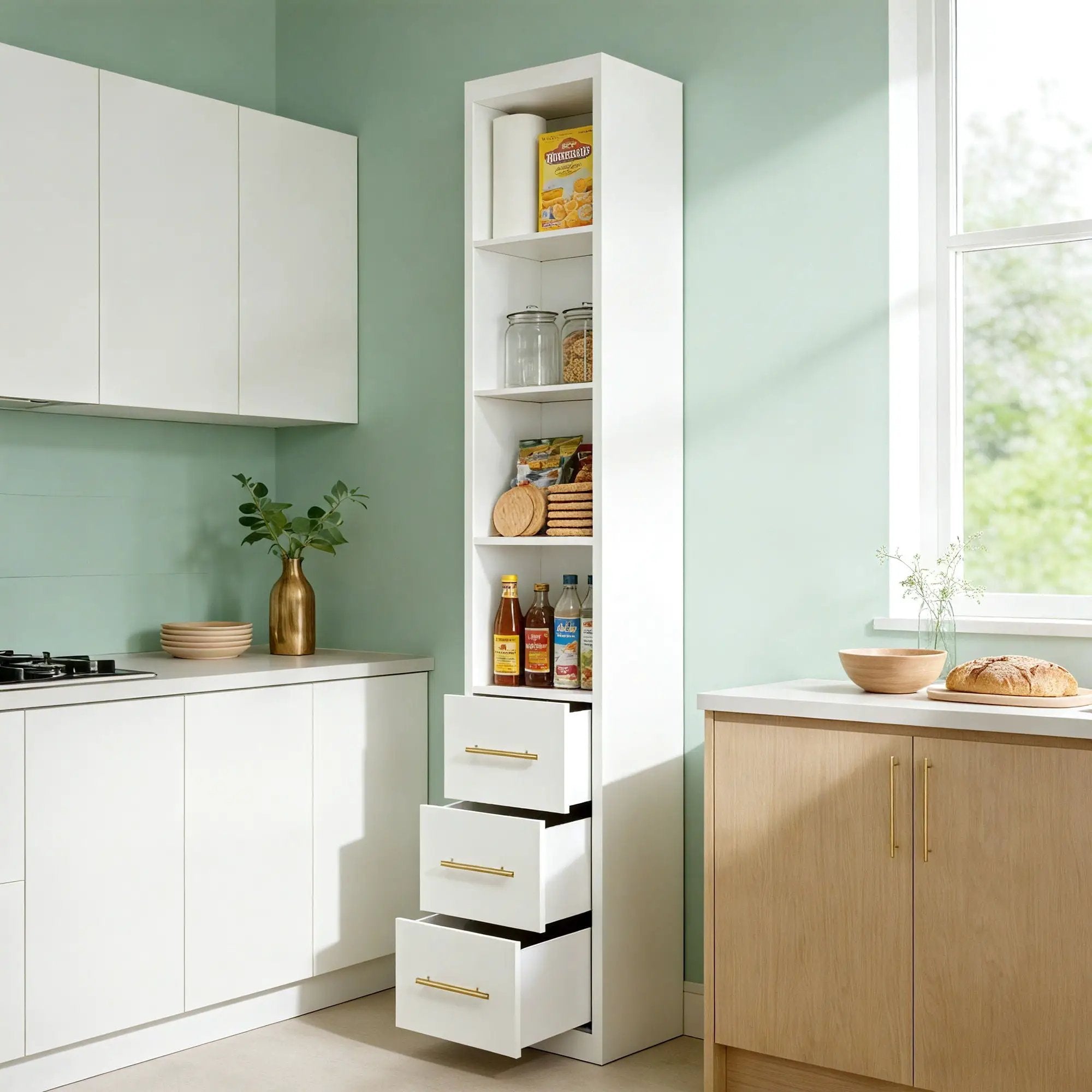 Tall Storage Cabinet With 3 Drawers For Bedroom - White