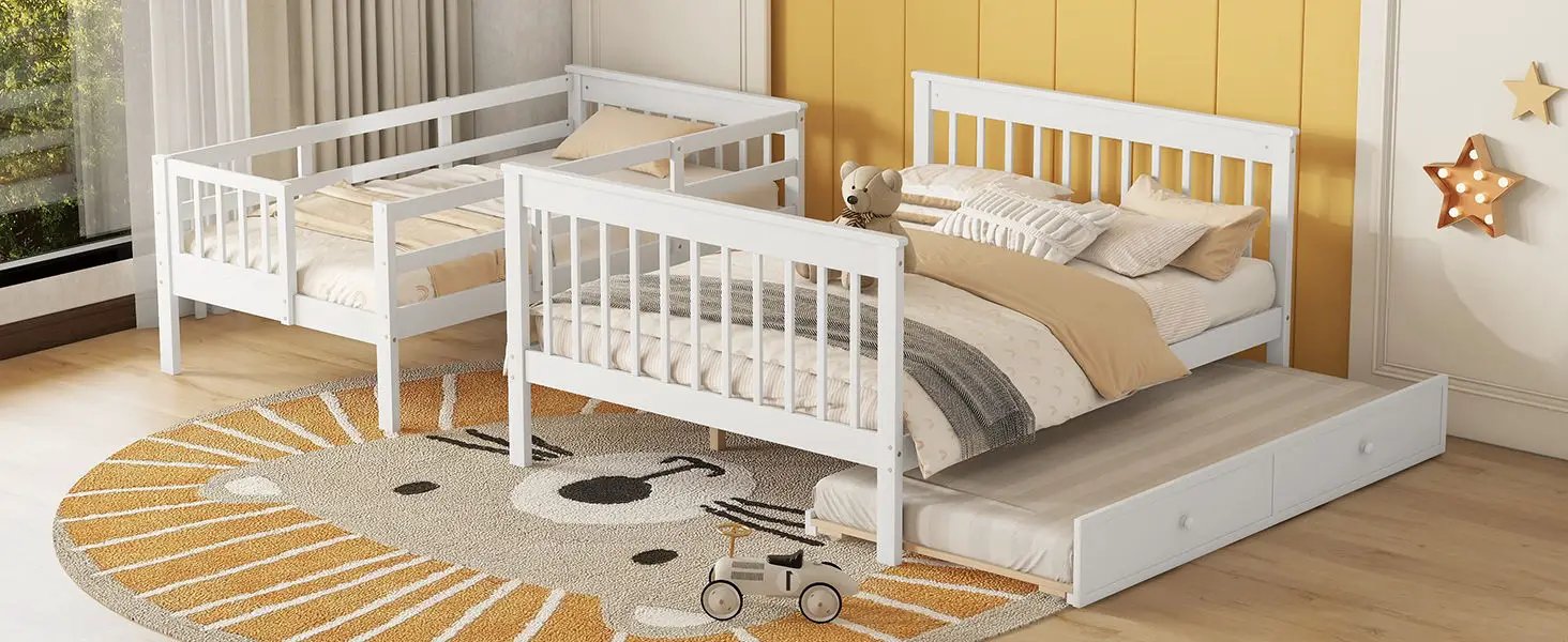Bunk Bed With Twin Size Trundle, Storage And Guard Rail For Bedroom by HouseOfZazla