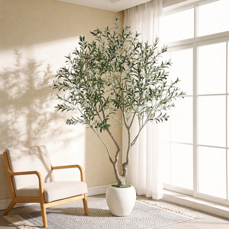 8FT Artificial Olive Tree with Decorative White Planter by HouseOfZazla