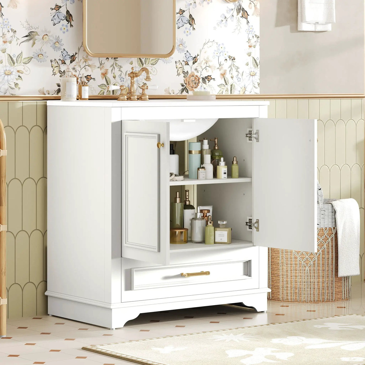 Bathroom Vanity With Sink, Cabinet & 2 Soft Closing Doors & Adjustable Shelf by Unique Piece Furniture