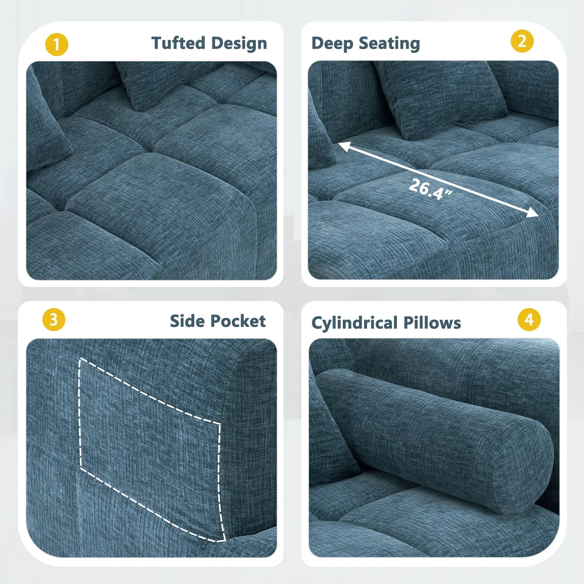 Sectional Free Combined Sofa With 2 Side Pockets by HouseOfZazla