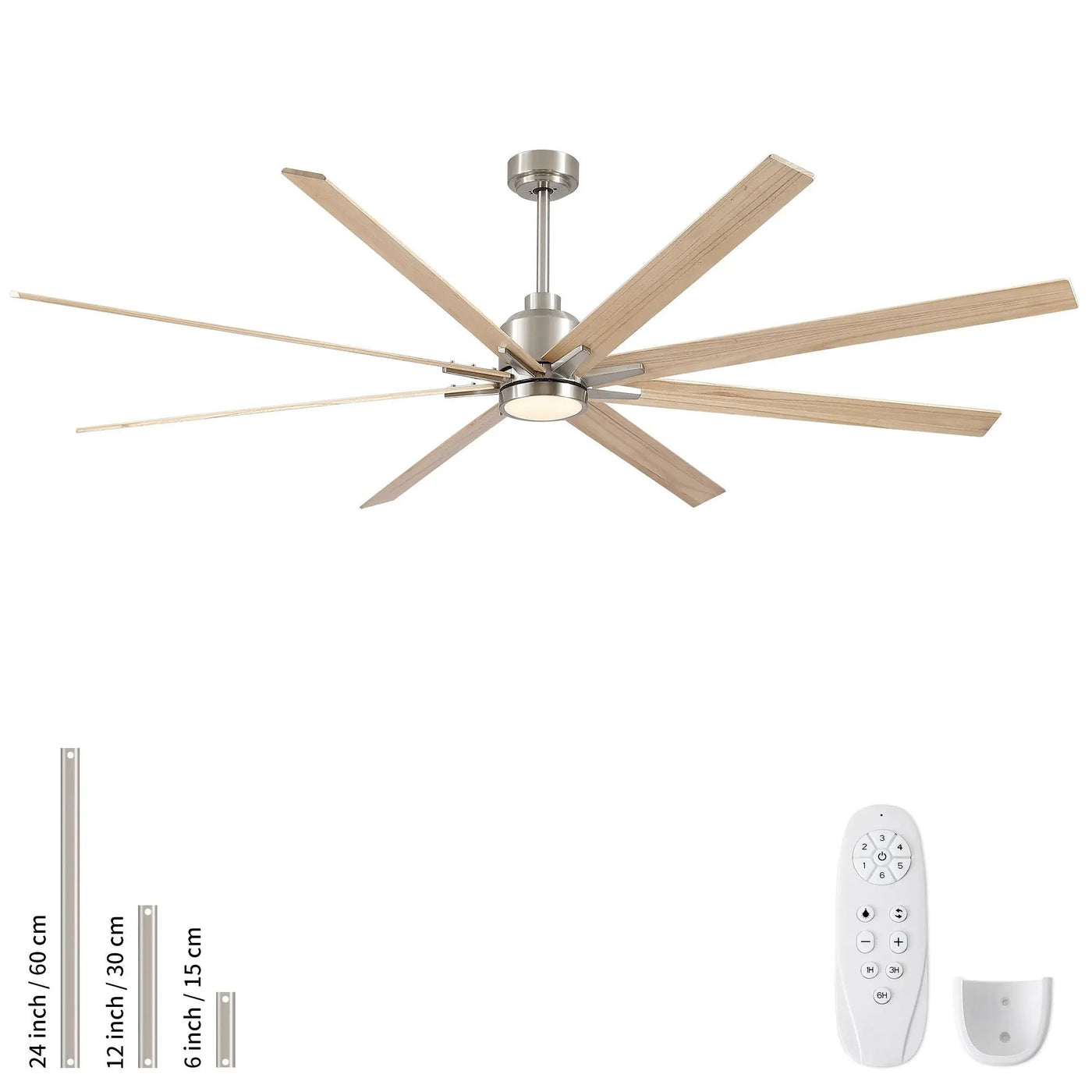 Oversized Large Ceiling Fan With Dimmable LED Light, 8 Blades, Remote Control by HouseOfZazla