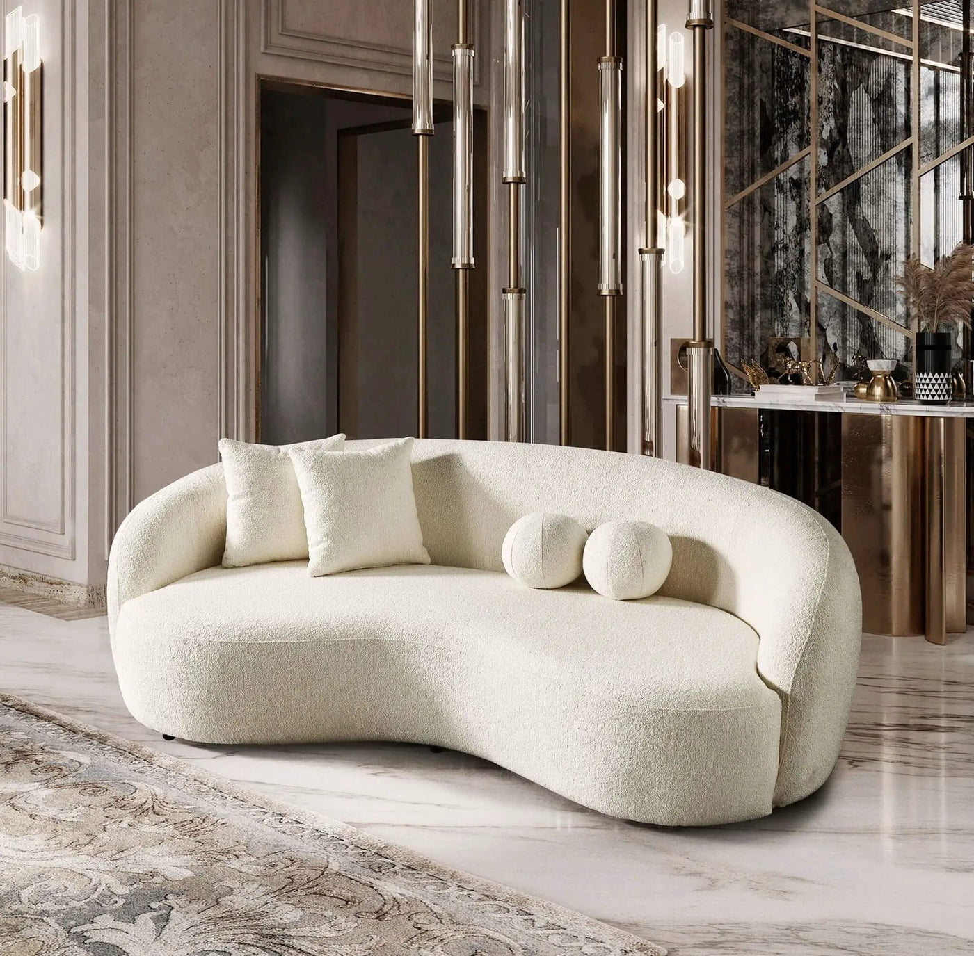 Drake - Japandi Style Curvy Boucle Sofa by HouseOfZazla