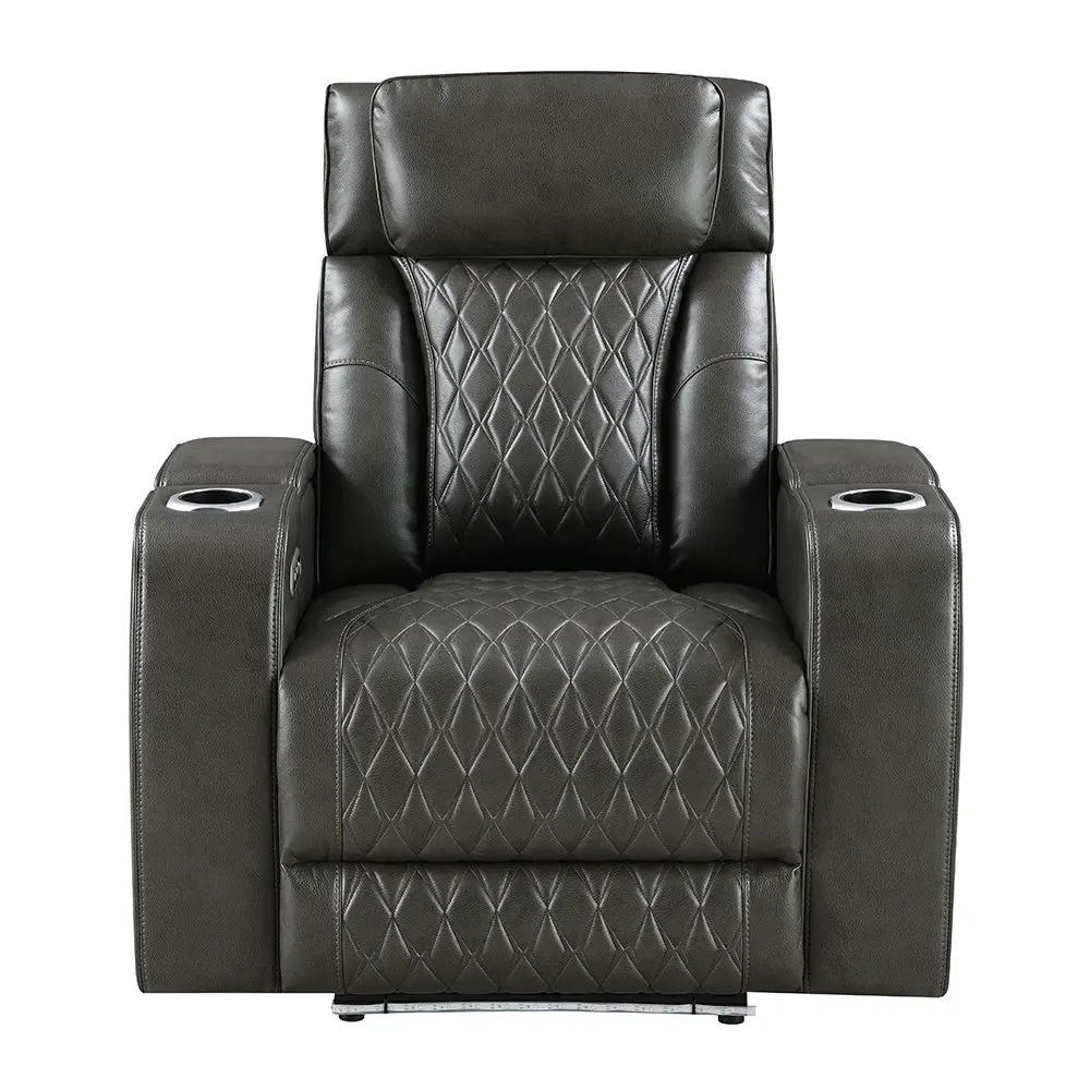 Taddeo - Power Motion Recliner With Power Headrest, USB, Wireless Charger & LED - Dark Gray by Unique Piece Furniture