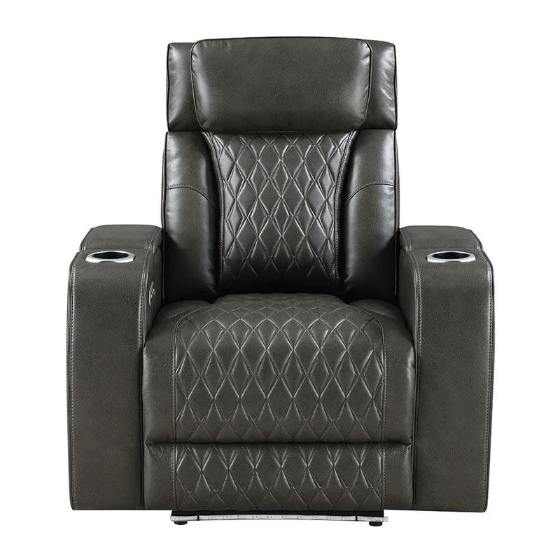 Taddeo - Power Motion Recliner With Power Headrest, USB, Wireless Charger & LED - Dark Gray by Unique Piece Furniture