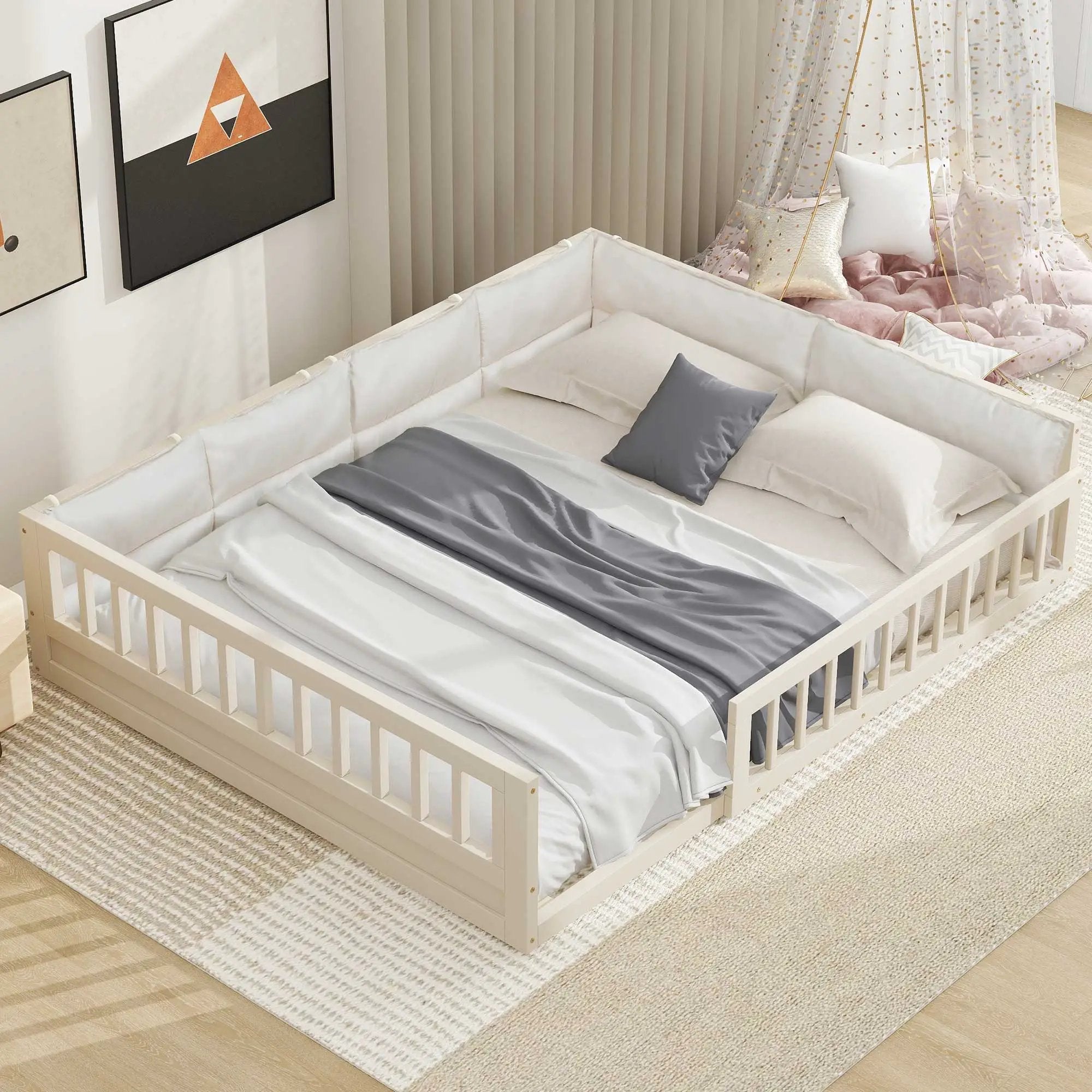 Upholstered Platform Bed With Guardrail And Pillow by HouseOfZazla