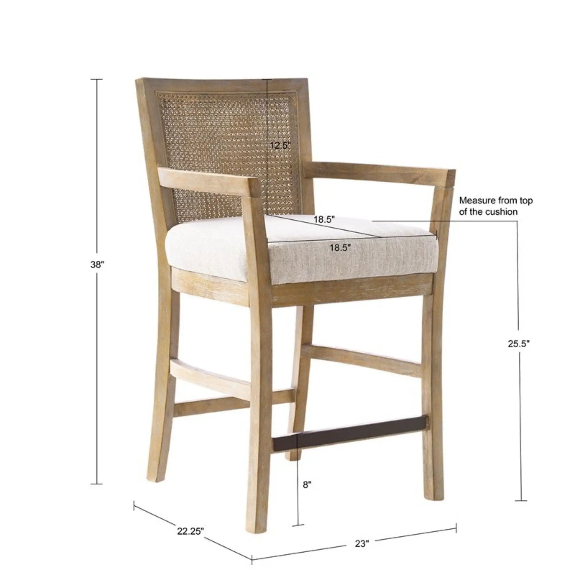 Cane Back Counter Stool With Upholstered Seat - Cream / Reclaimed Natural by Unique Piece Furniture