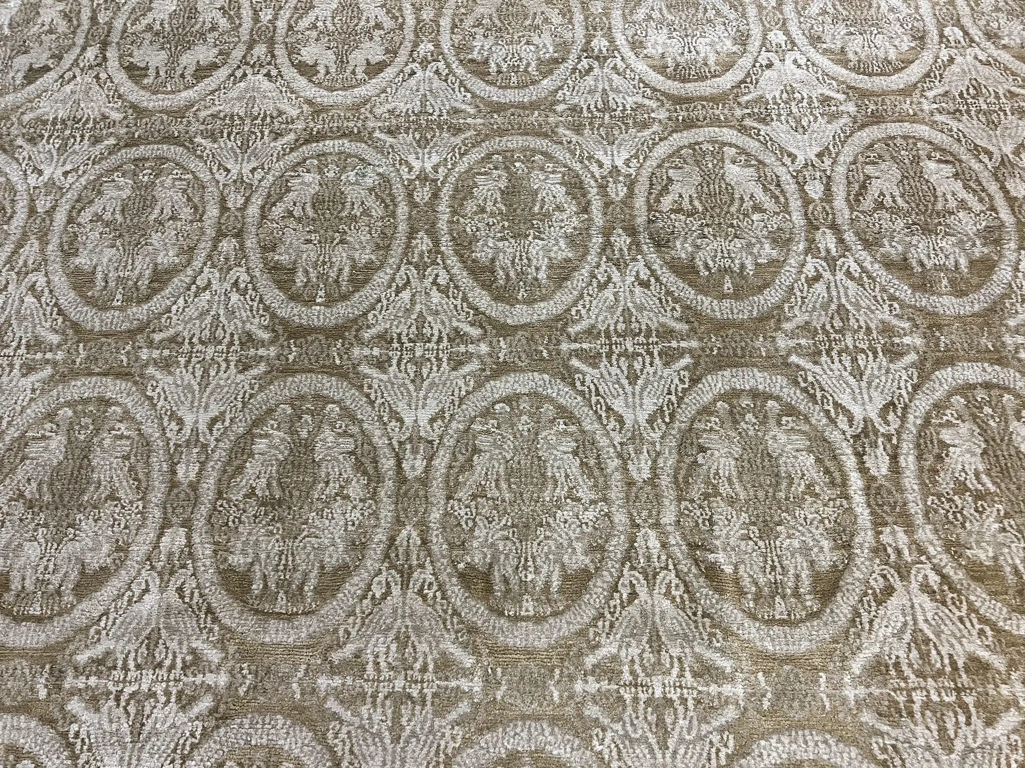 Tibetan Rug 12x15, Wool Hand Knotted Carpet, Odegard Rug, Birds, Olive Green, 12 x 15 Oversized Handmade Contemporary Area Rug, Extra Large by Jewel Rugs