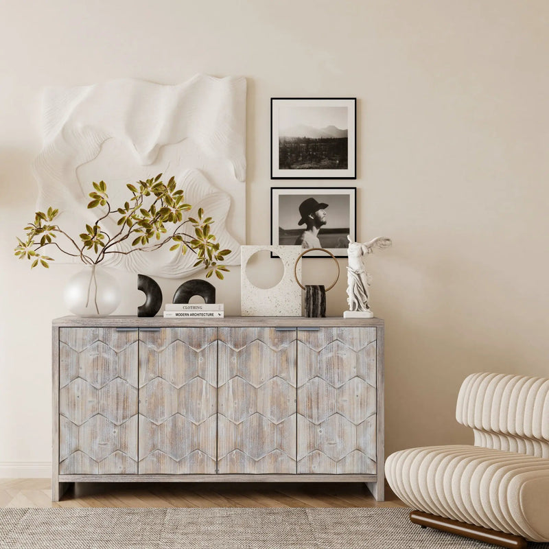 Accent Cabinet Farmhouse Style 4 Door Wooden Cabinet Sideboard Buffet Server Cabinet Storage Cabinet, For Living Room, Entryway, Hallway, Office, Kitchen And Dining Room by Unique Piece Furniture