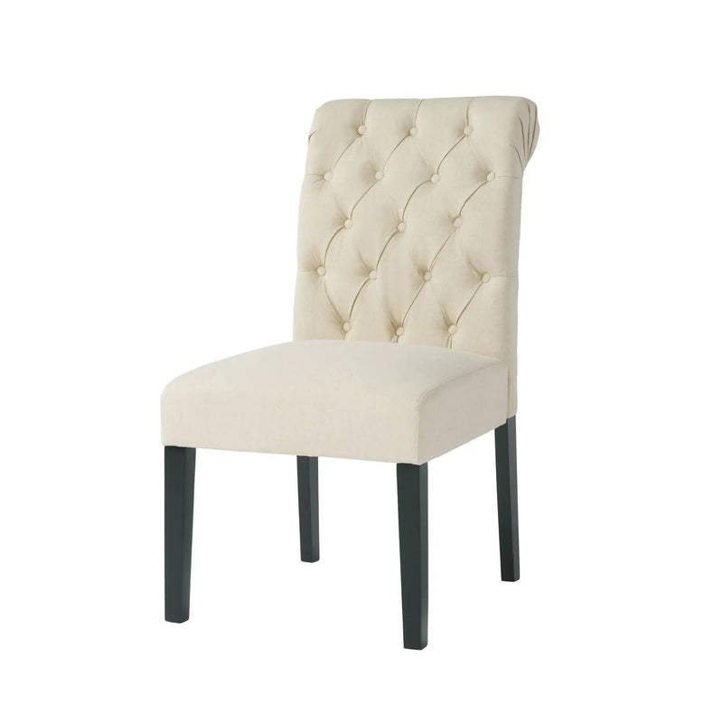 Dining Rolltop Chairs (Set of 2), Upholstered Armless Chair With Wood Leg - Ivory by HouseOfZazla