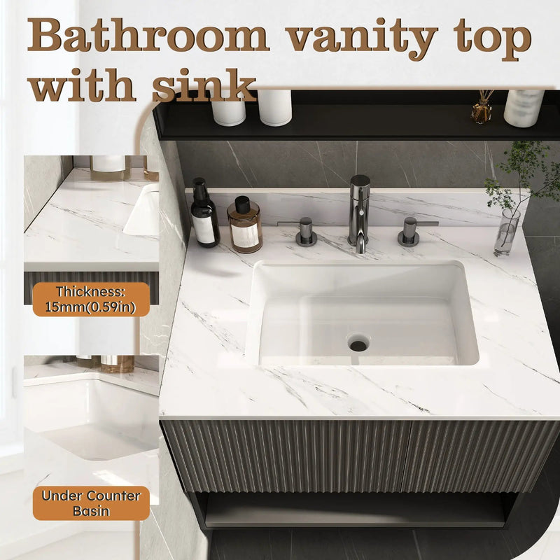 Bianco Carrara Venato Elegant Marble Vanity Top, Bathroom Vanity With Undermount Sink, Sintered Stone by HouseOfZazla